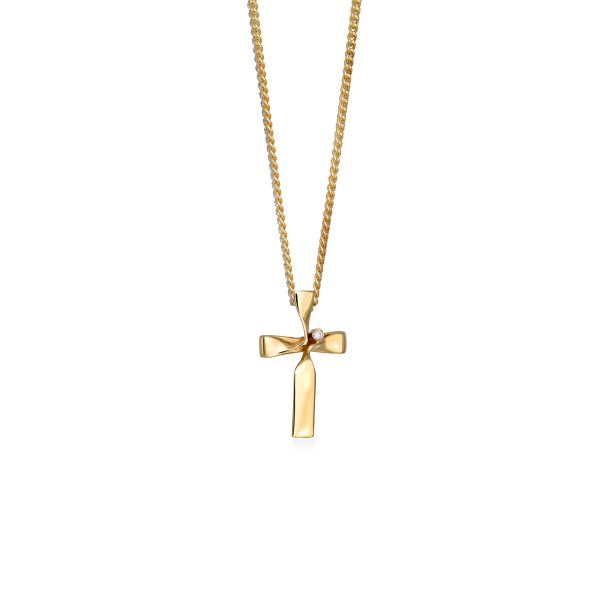 Χρυσός σταυρός 14K yellow RIBBON S με brilliant 1