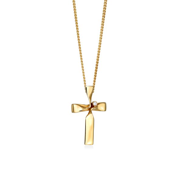 Χρυσός σταυρός 14K yellow RIBBON με brilliant 1